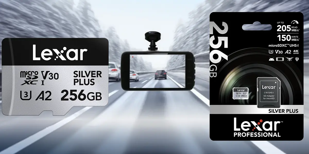 pokazana droga i wyświetlacz kamery i karty Lexar 256GB