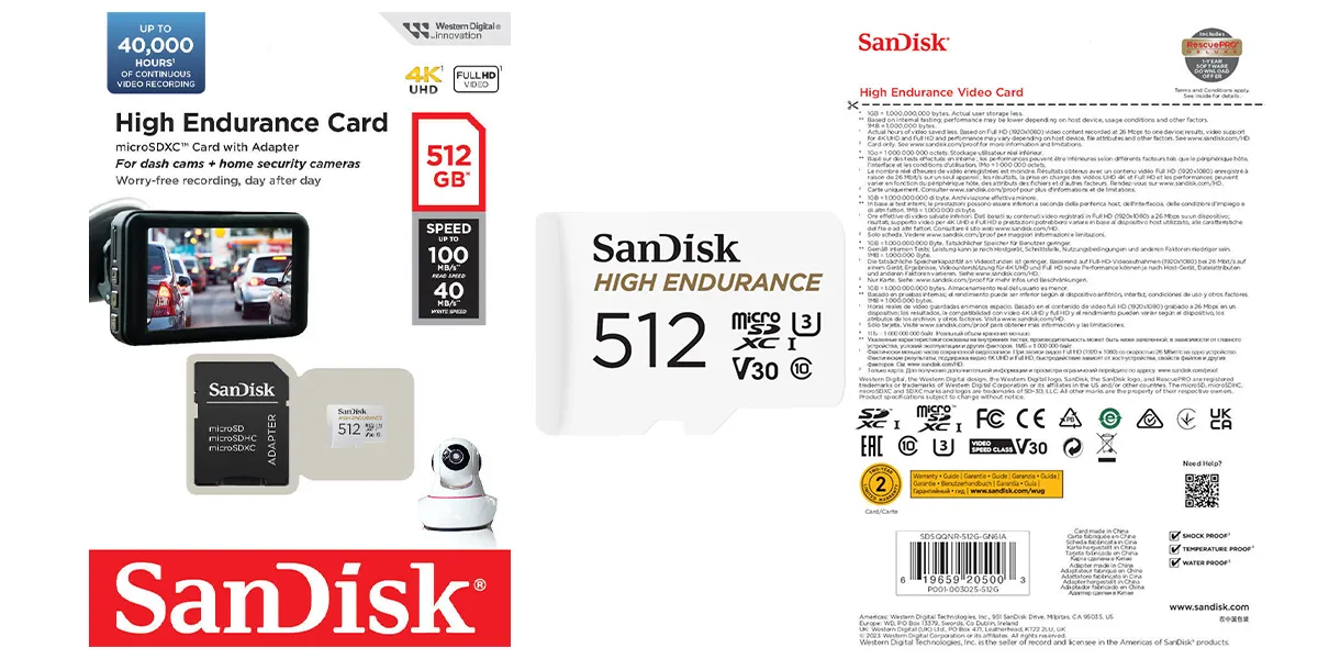 Sandisk micro High Endurance SDXC 512 GB V30